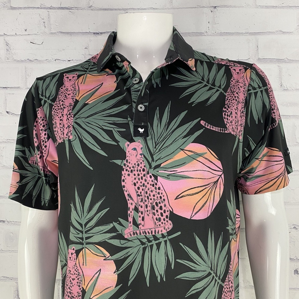 Bad Birdie Shirt Men's Medium Performance‎ Polo Cheetah Black Golfing Golf